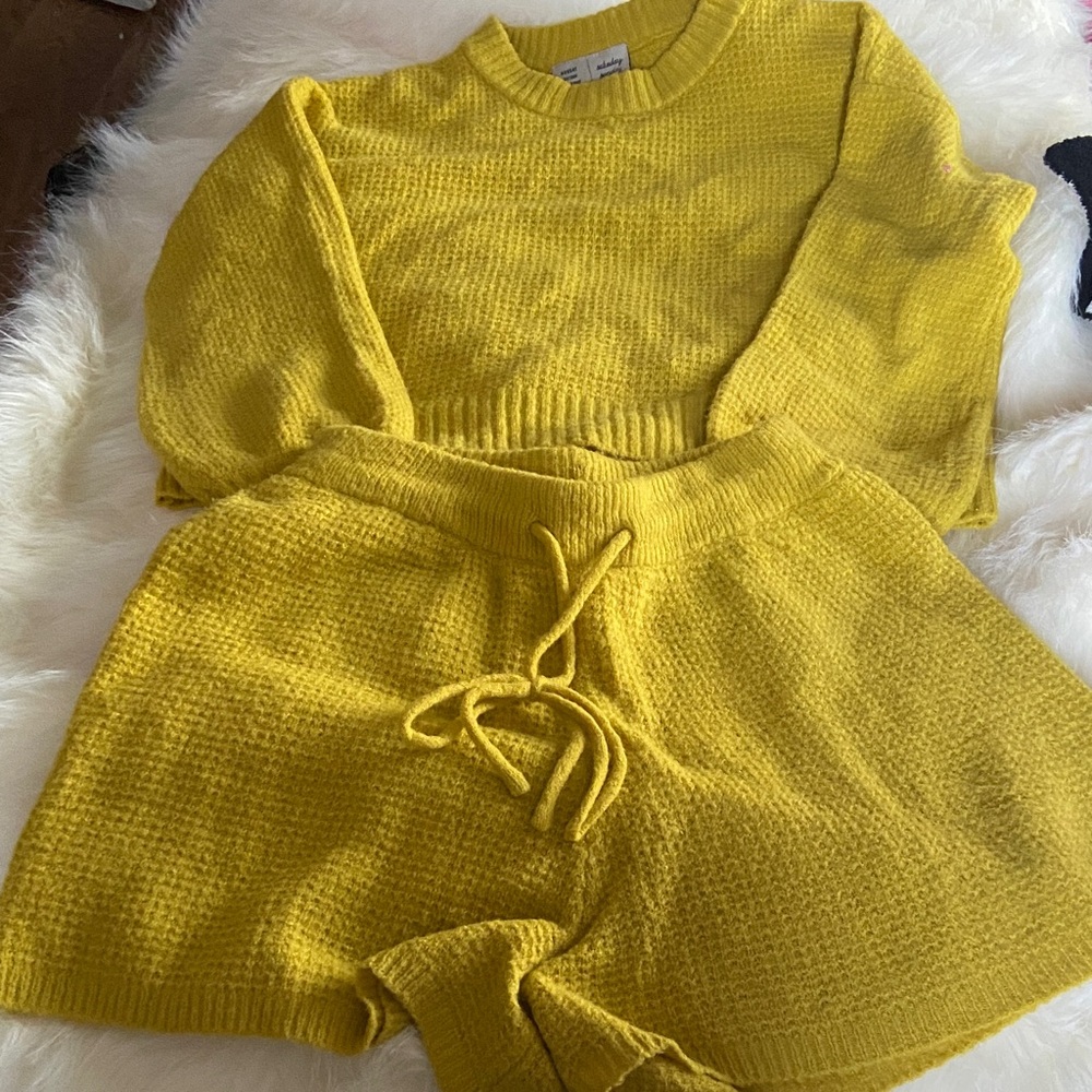 Yellow Knit Sweater and Shorts Set
